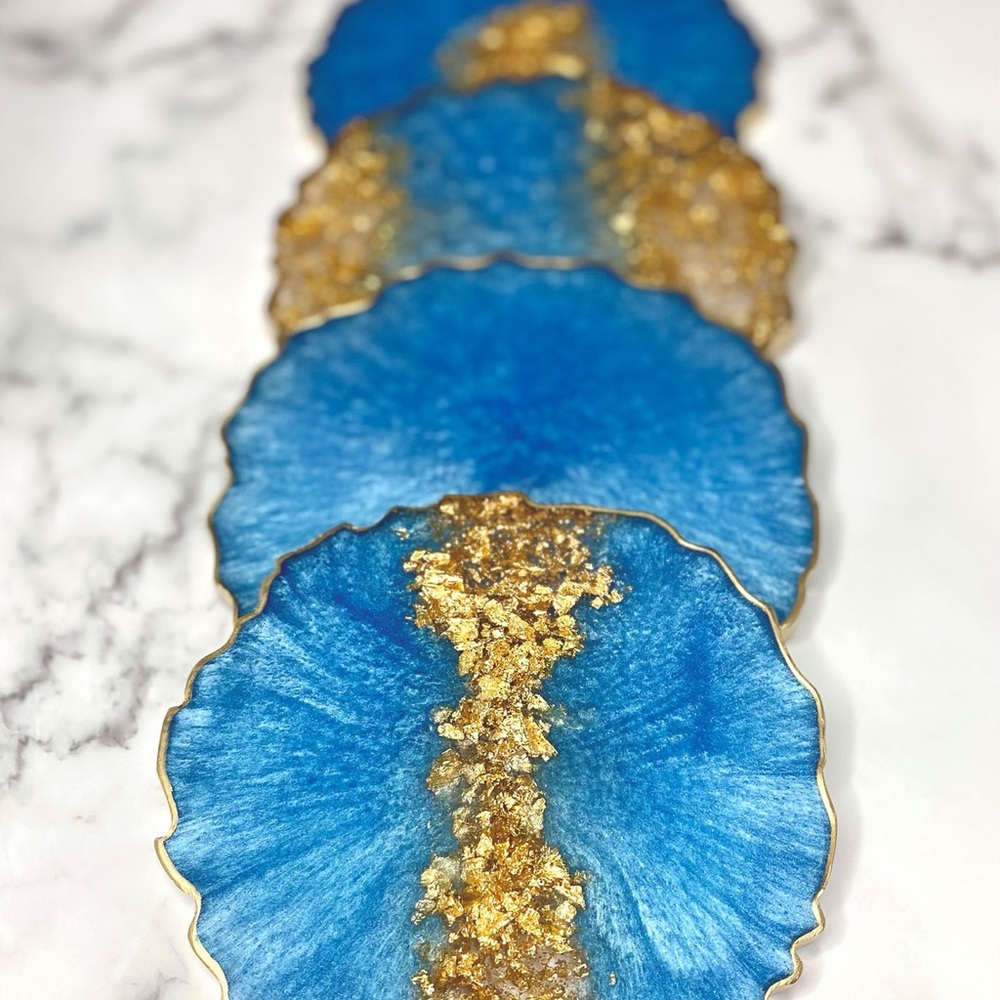 Blue and Gold Geode Coasters - Picture 5 of 10